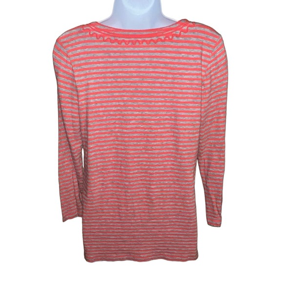 J. Crew Factory Orange & Gray Long Sleeved V-Neck‎ Tee Soutache Trim MED - Picture 2 of 7